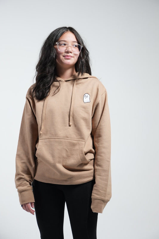 embroidered ghost hoodie nude