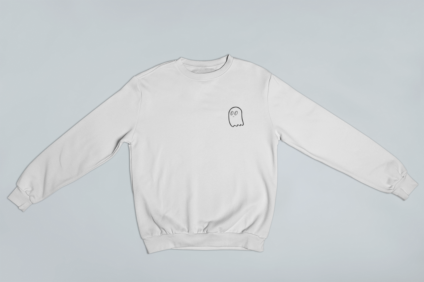 Unisex Embroidered Ghost Crewneck white
